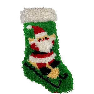 VTG Latch Hook Rug Santa Claus Christmas Stocking 24” Holiday Handmade Completed
